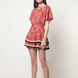 Alice + Olivia Palmira Ruffle Dress Red Floral Size 0 Tiered Fit Flare